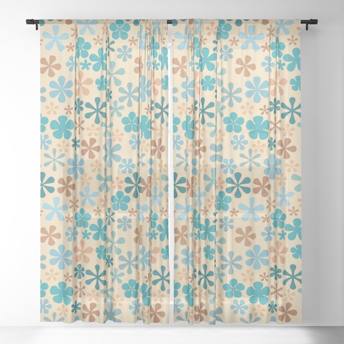 blue cream brown floral nautical eclectic daisy print ditsy florets Sheer Curtain