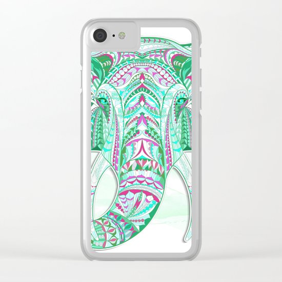 Sea Green Ethnic Elephant Clear iPhone Case