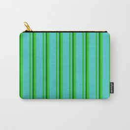 [ Thumbnail: Green, Lime Green, and Turquoise Colored Lines Pattern Carry-All Pouch ]