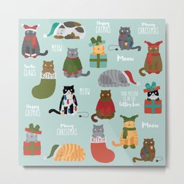 Naughty Christmas Cats with Words Metal Print | Drawing, Gifts, Christmas, Meowycatmas, Lights, Sweaters, Meow, Holiday, Pattern, Cats 
