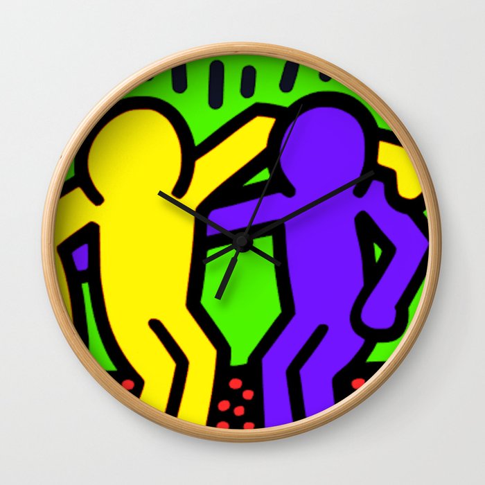 Keith Haring Inspired Best Buddies Complementary Color Y P Edition Wall Clock By Korkeddesigns Society6