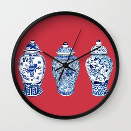 GINGER JAR TRIO ON RED Wall Clock