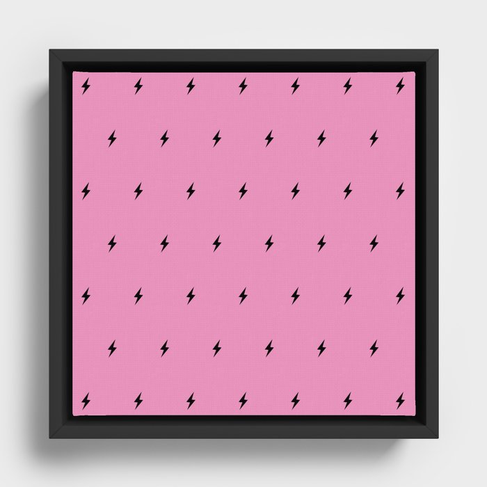 Black Lightning Bolt pattern on Hot Pink background Framed Canvas