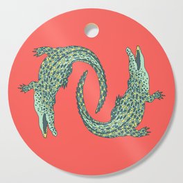 Crocodiles (Deep Coral and Mint Palette) Cutting Board