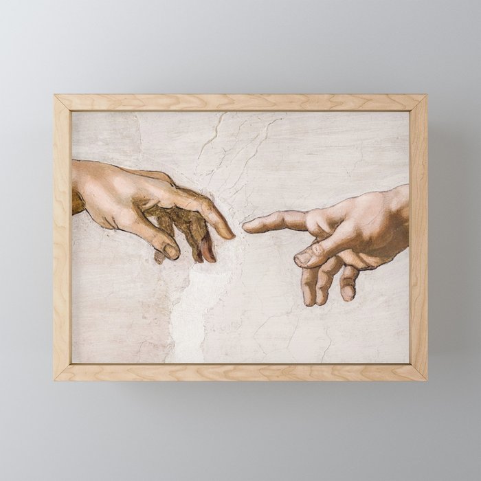 Hands of God the Father and Adam, Sistine Chapel Ceiling by Michelangelo Framed Mini Art Print
