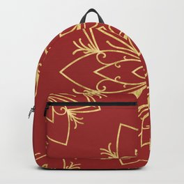 Golden Snowflake Backpack | Geometric, Pattern, Red, Gold, Illustration, Graphicdesign, Symmetry, Stencil, Holiday, Xmas 