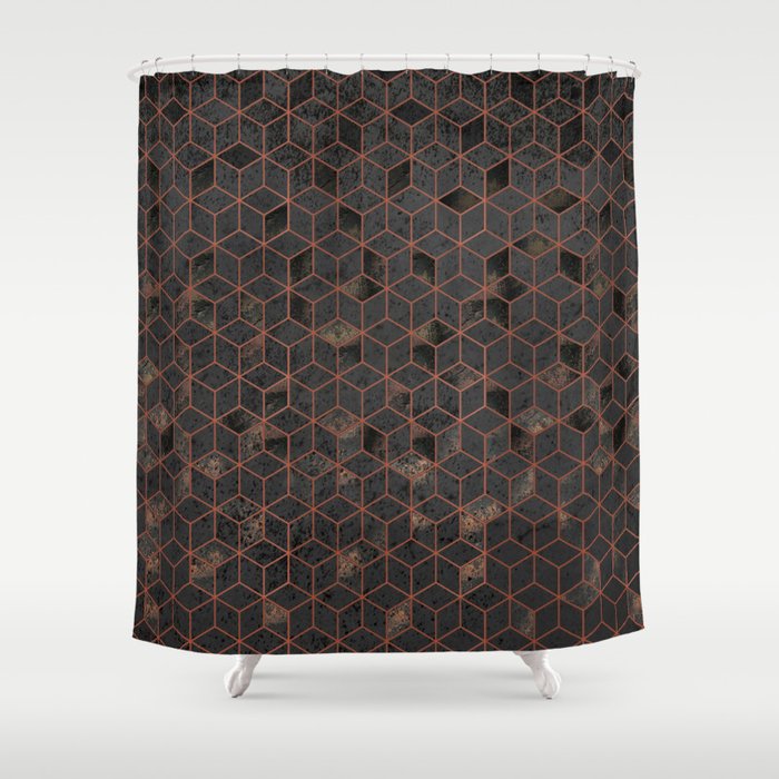 Copper Gold And Black Hexagons Geometric Pattern Shower Curtain Copper Gold And Black Hexagons Geometric Pattern Shower Curtain