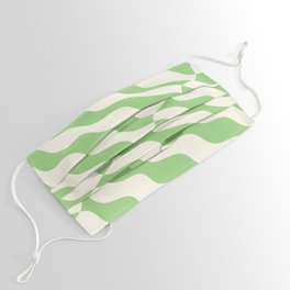 Retro Wavy Abstract Swirl Pattern in Green & White Face Mask