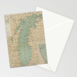 Vintage Lake Michigan Lighthouse Map (1898) Stationery Card
