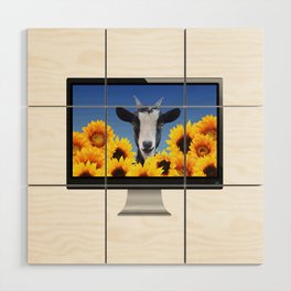 Computer Screen - Goat Sunflowers Field - Animals Wood Wall Art