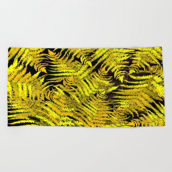 Ferns on a black background - #society6 #buyart Beach Towel