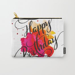 Modern typography Happy Birthday On paint blot Carry-All Pouch | Black, Typography, Graphicdesign, Pink, Watercolor, Paintblot, Digital 