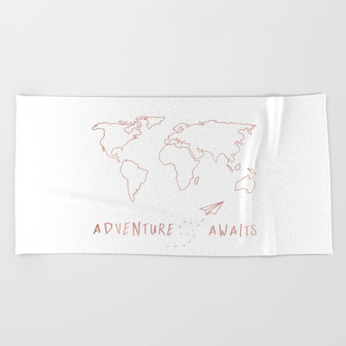 Adventure Map in Rose Gold Beach Towel