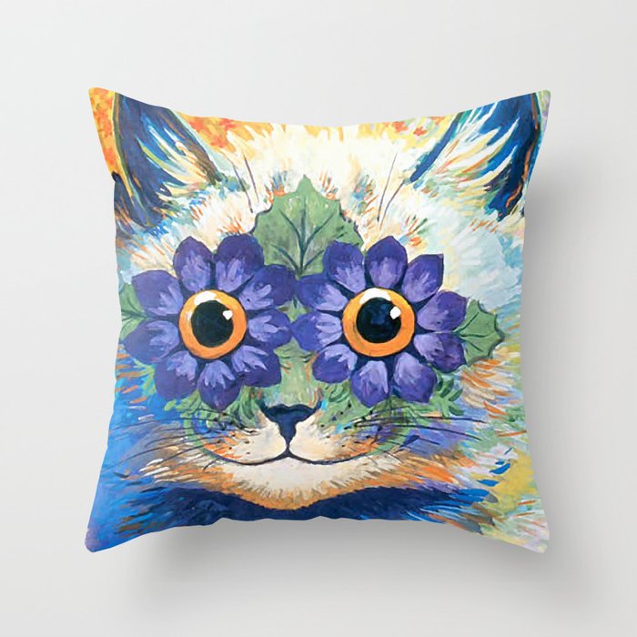 Flower Cat by Louis Wain Throw Pillow