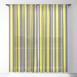 [ Thumbnail: Yellow and Dark Slate Blue Colored Striped Pattern Sheer Curtain ]