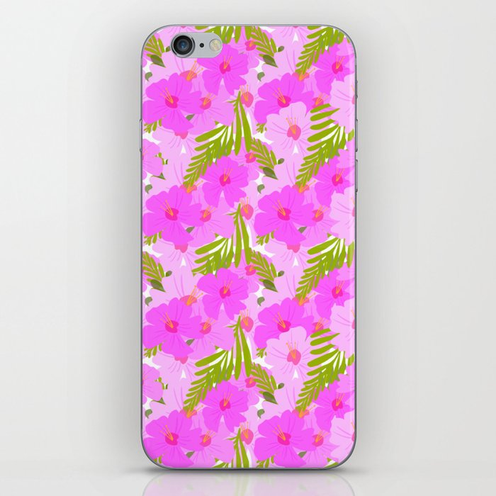 Retro Modern Hibiscus Floral Pattern Pink iPhone Skin