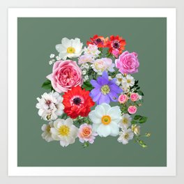 Bouquet of garden flowers - roses, peonies, blooming flowers Art Print
