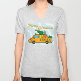 Yellow Christmas truck side view Merry Christmas Unisex V-Neck
