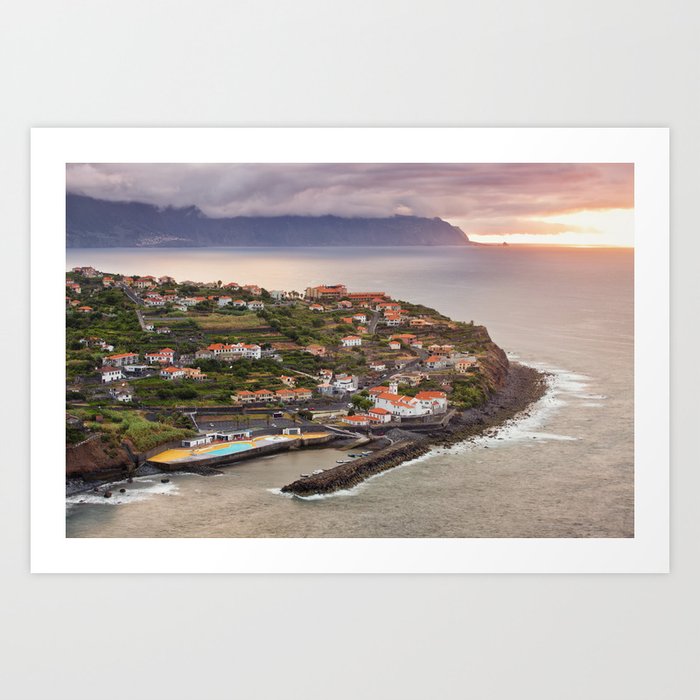 Sunset at an ocean village | Madeira, Portugal travel photography | Landscape art print Art Print