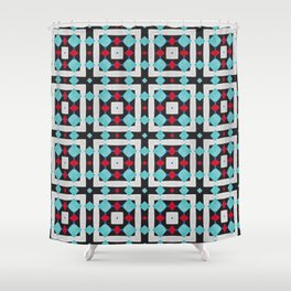Moroccan Red, Turquoise, Black, and Cream Shower Curtain