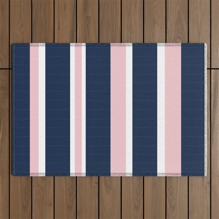 Navy & Pink Stripes Outdoor Rug