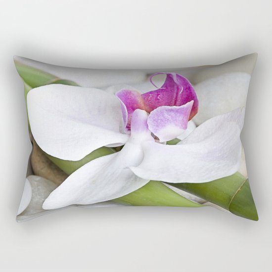 white Orchid flower and green Bamboo still life Rectangular Pillow