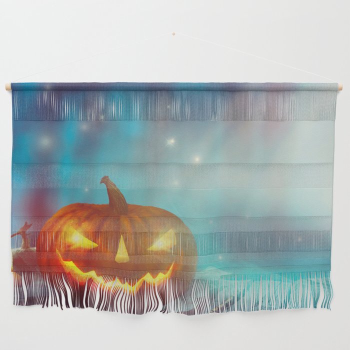 Halloween with Pumpkin and Dark Forest. Spooky Halloween Design Wall Hanging