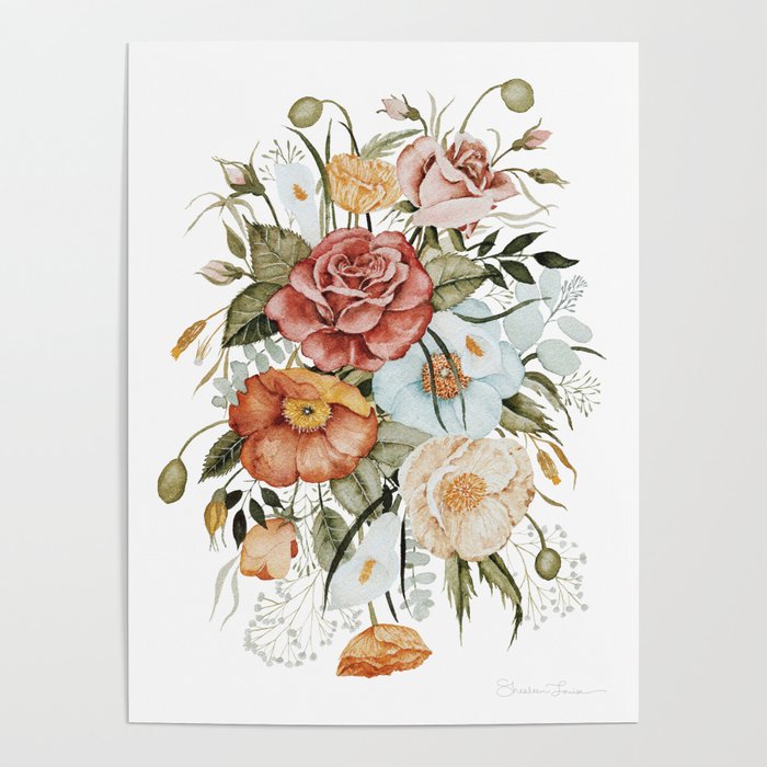 Roses and Poppies Poster