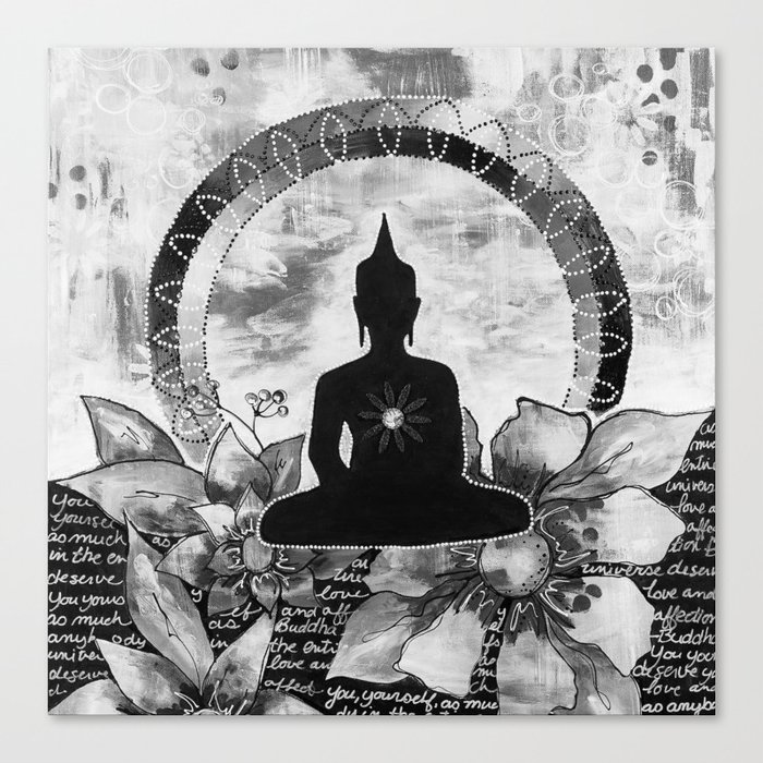 Bouddha black and white Canvas Print