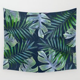 Night tropical leaves I Wall Tapestry