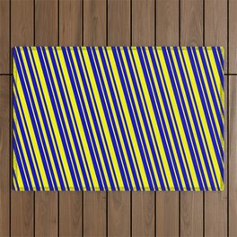 [ Thumbnail: Blue & Yellow Colored Striped/Lined Pattern Outdoor Rug ]