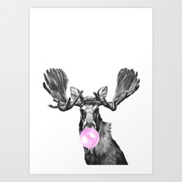 Bubble Gum Moose in Black and White Art Print