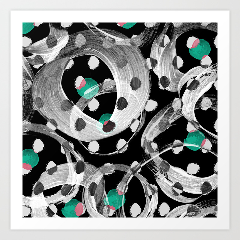 Abstract Black White Green Watercolor Brushstrokes Art Print By