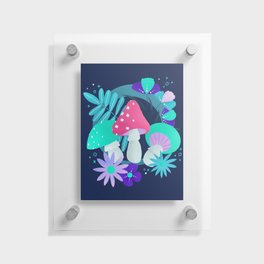 turquoise and pink mushrooms and flowers Floating Acrylic Print