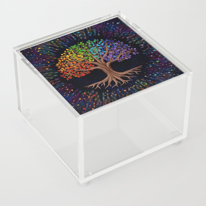 Tree of life  Yggdrasil - rainbow leaves Acrylic Box