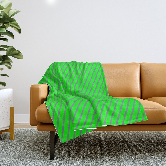 Slate Gray and Lime Colored Striped Pattern Throw Blanket