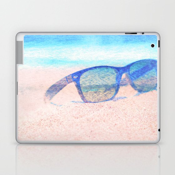 beach glasses blue and peach impressionism painted realistic still life Laptop & iPad Skin