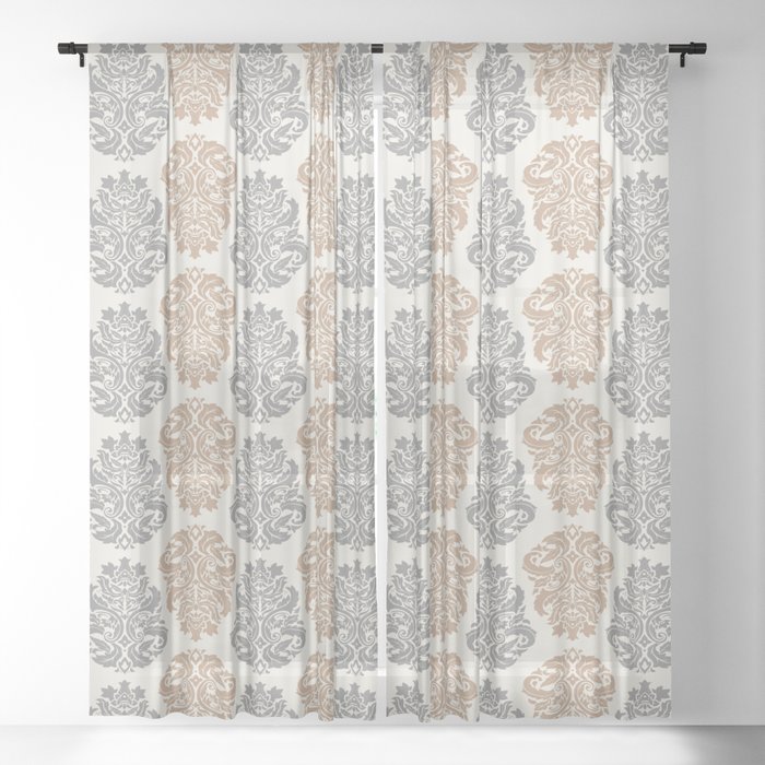 Liberty Fl Damask Pattern Neutral Brown And Gray Earth Tones Sheer Curtain By Avenie Society6 Liberty Fl Damask Pattern Neutral, Gray And Beige Patterned Curtains
