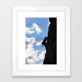 Rock Climber Silhouette Framed Art Print | Adventure, Lead, Climbing, Mountain, Cam, Outdoors, Rock, Crackclimbing, Climber, Clouds 