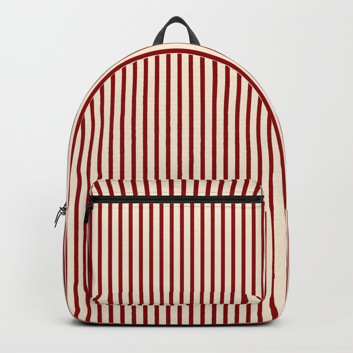 Beige and Dark Red Colored Pattern of Stripes Backpack