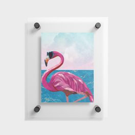 Pink Flamingo On A Beach Holiday Floating Acrylic Print