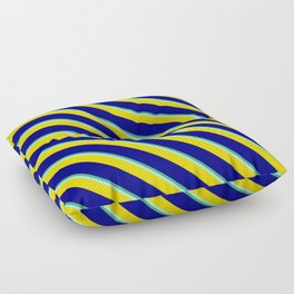 [ Thumbnail: Sea Green, Turquoise, Yellow & Blue Colored Stripes Pattern Floor Pillow ]