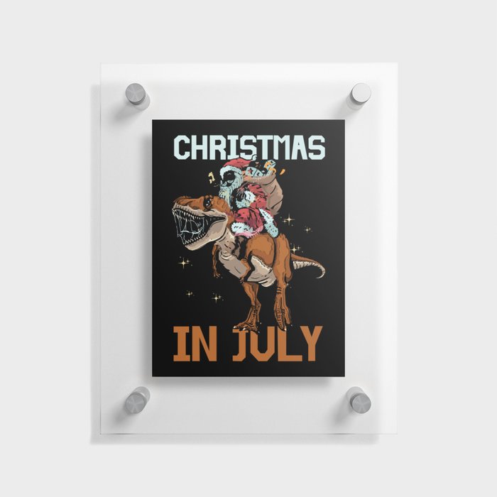 Christmas In July Santa T-Rex Dinosaur Floating Acrylic Print