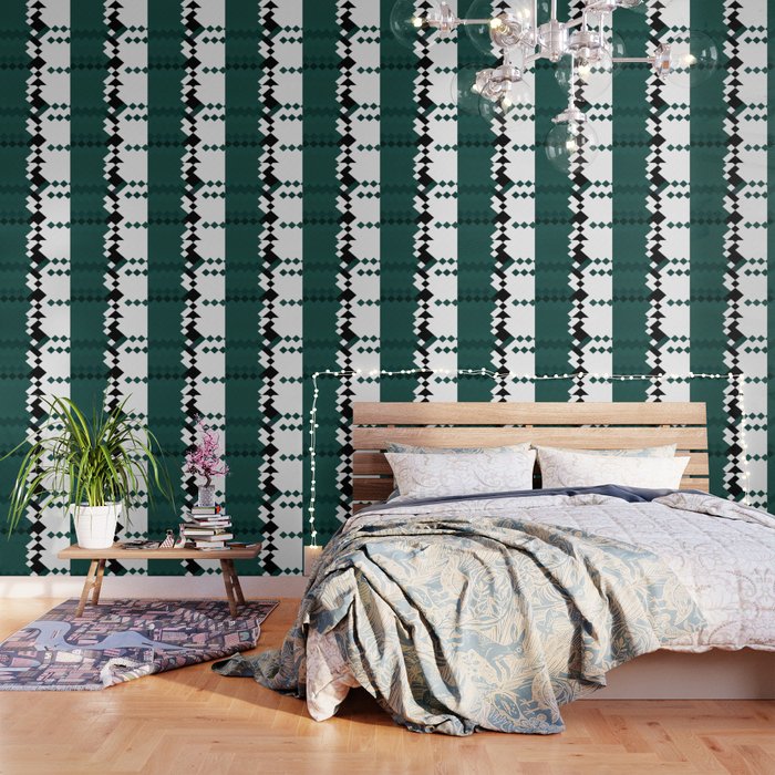 Emerald Green White Black Geometrical Pattern Wallpaper By Artaddiction45