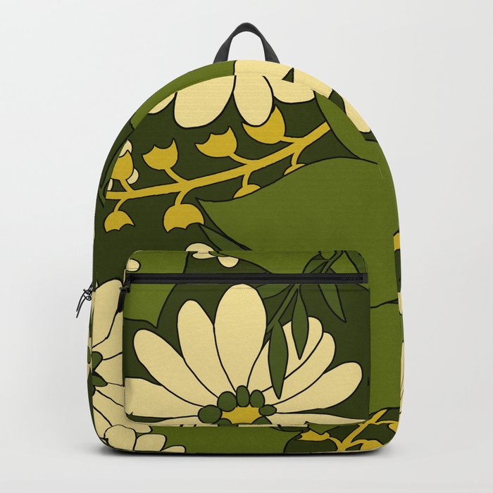 Retro 80S spring white floral print Backpack
