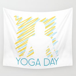 International yoga day scribbled art yoga pose silhouette in relaxing soft green color Wall Tapestry