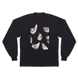 sumi-e painting of 7 little sparrows Long Sleeve T-shirt