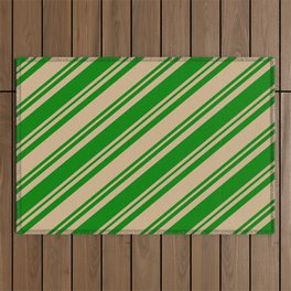 [ Thumbnail: Tan and Green Colored Lined Pattern Outdoor Rug ]