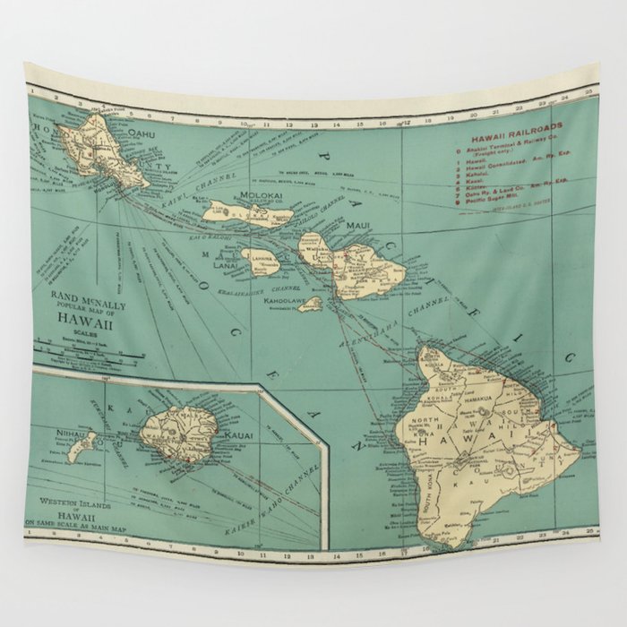Old Hawaii Map (1924) Vintage Hawaiian Islands Nautical Chart Wall Tapestry by BravuraMedia 