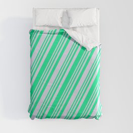 [ Thumbnail: Green & Lavender Colored Striped Pattern Duvet Cover ]